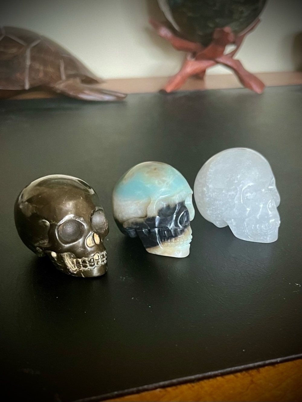 Crystal Skull Trio - Pyrite, Amazonite, Quartz